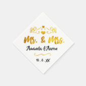 Mr en Mrs Hearts Black White Champagne Gold Servet (Hoek)