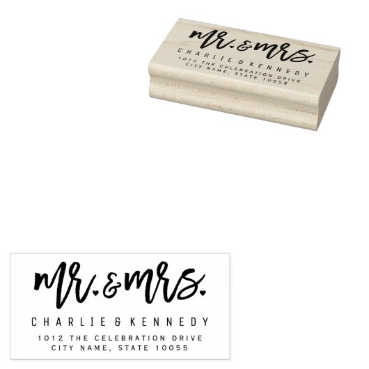 Mr en Mrs Hearts Script Wedding Rubber Stamp Rubberstempel (Gestempeld)