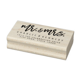 Mr en Mrs Hearts Script Wedding Rubber Stamp Rubberstempel