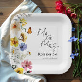 Mr en Mrs. | Kleurrijke Wildflower Boho bruiloft Papieren Bordje