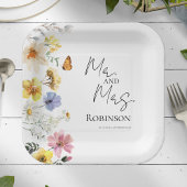 Mr en Mrs. | Kleurrijke Wildflower Boho bruiloft Papieren Bordje