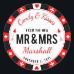 Mr en Mrs Las Vegas Poker Chip bruiloft gunst Ronde Sticker<br><div class="desc">Iets zoets voor uw gasten met ronde badge zoals een pokerchip,  Las Vegas stijl branding. Ook verkrijgbaar gedrukt op een gunsttas.</div>