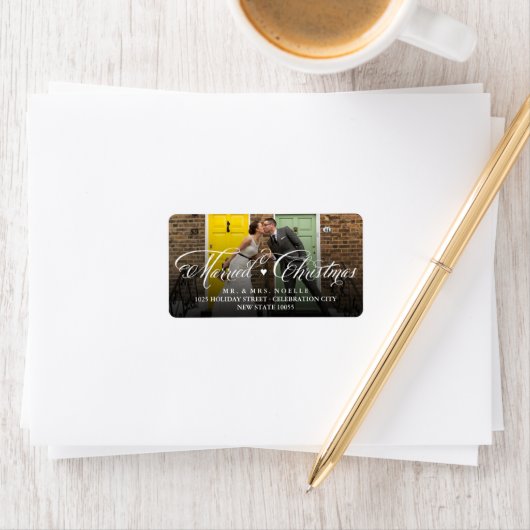 Mr. en Mrs. Married First kerstfoto Wedding Etiket (Insitu)