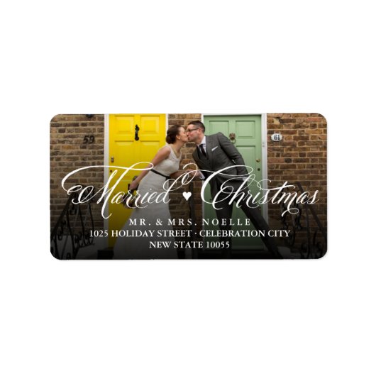 Mr. en Mrs. Married First kerstfoto Wedding Etiket (Voorkant)