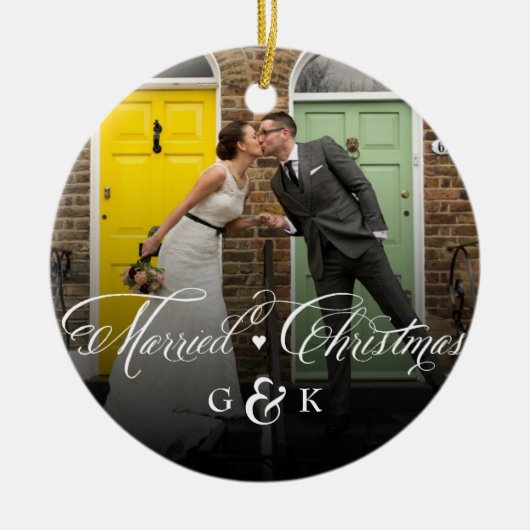 Mr. en Mrs. Married First kerstfoto Wedding Keramisch Ornament (Voorkant)