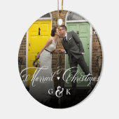 Mr. en Mrs. Married First kerstfoto Wedding Keramisch Ornament (Links)