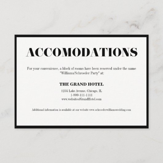 Mr. en Mrs Modern Bold Wedding Accommodation Card Informatiekaartje (Voorkant)