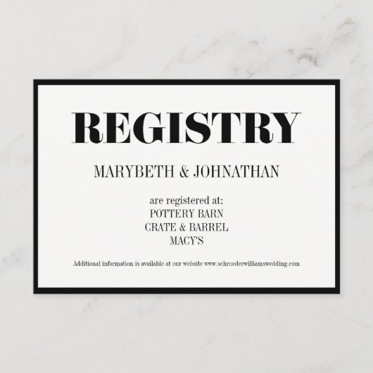 Mr. en Mrs Modern Bold Wedding Registry Card Informatiekaartje (Voorkant)