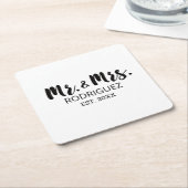 Mr en Mrs Modern Brush Font Wedding Jubileum Kartonnen Onderzetters (Schuin)