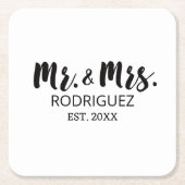 Mr en Mrs Modern Brush Font Wedding Jubileum Kartonnen Onderzetters (Voorkant)
