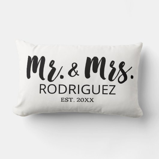 Mr en Mrs Modern Brush Font Wedding Jubileum Kussen (Voorkant)