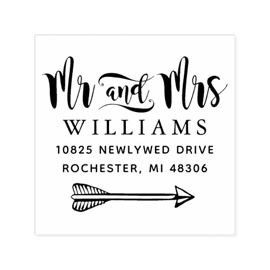 Mr. en Mrs Modern Handwrite Script Wedding Zelfinktende Stempel (Design)