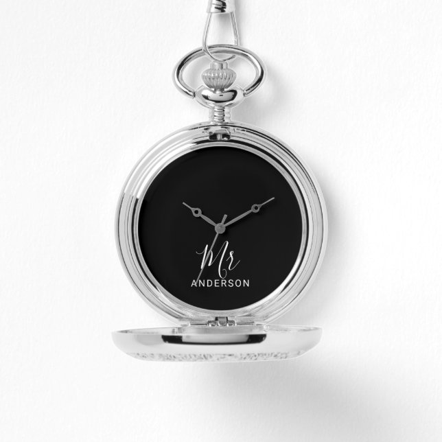 Mr en Mrs. | Modern Script Bruiloft Horloge (Voorkant)