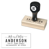 Mr en Mrs Modern Script Wedding Return Address Rubberstempel (Gestempeld)