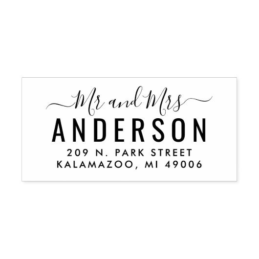 Mr en Mrs Modern Script Wedding Return Address Rubberstempel (Afrduk)