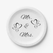 Mr en Mrs Modern Script White Wedding Papieren Bordje (Voorkant)
