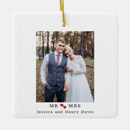 Mr. en Mrs. Modern Typewriter Font Red Hearts Foto Keramisch Ornament