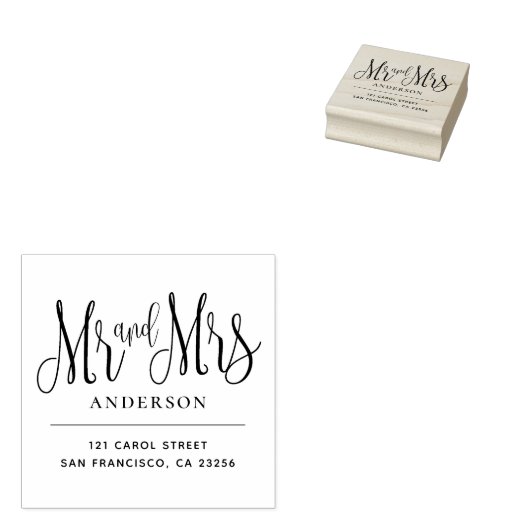 Mr en Mrs Modern Wedding minimalistisch script Rubberstempel (Gestempeld)