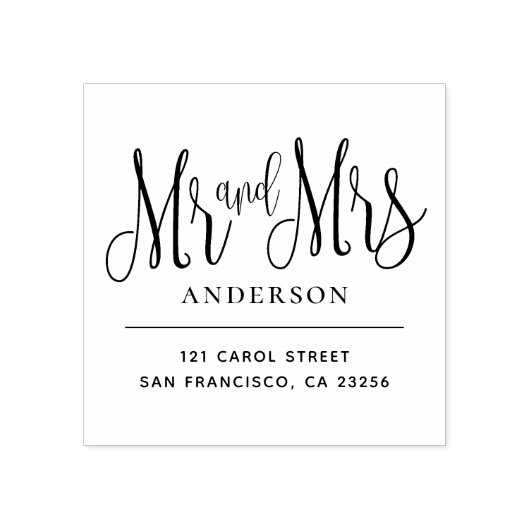 Mr en Mrs Modern Wedding minimalistisch script Rubberstempel (Afrduk)