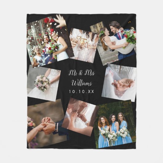 Mr en Mrs Modern Wedding Photo Collage Fleece Deken (Voorkant)