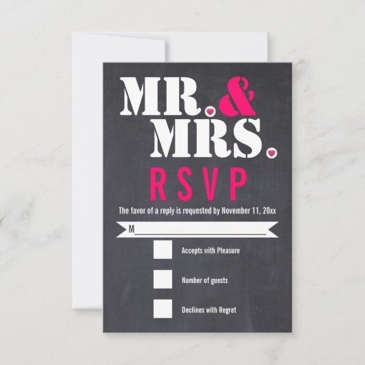 Mr. en Mrs. Moderne typografie zwart roze RSVP (Voorkant)