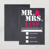 Mr. en Mrs. Moderne typografie zwart roze RSVP Kaartje (Voorkant / Achterkant)