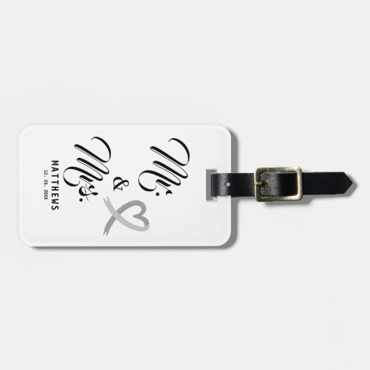 Mr. en Mrs Monogram Black and White Wedding Lugg Bagagelabel (Voorkant horizontaal)