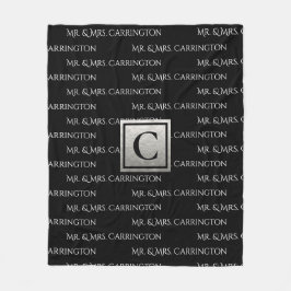 Mr en Mrs Monogram Black White Fleece Deken