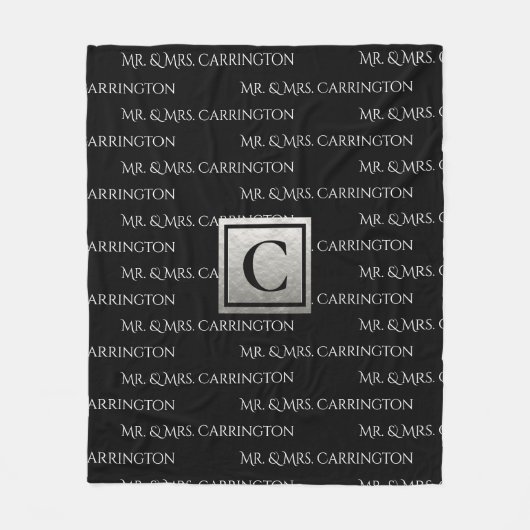 Mr en Mrs Monogram Black White Fleece Deken (Voorkant)