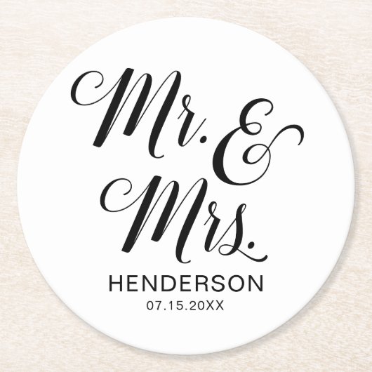 Mr en Mrs Name Wedding Ronde Kartonnen Onderzetter (Voorkant)