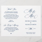 Mr. en Mrs., Navy Blue, Foldable Wedding Programme (Voorkant)