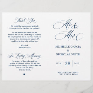 Mr. en Mrs., Navy Blue, Foldable Wedding Programme