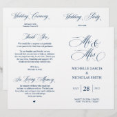 Mr. en Mrs., Navy Blue, Foldable Wedding Programme (Voorkant / Achterkant)