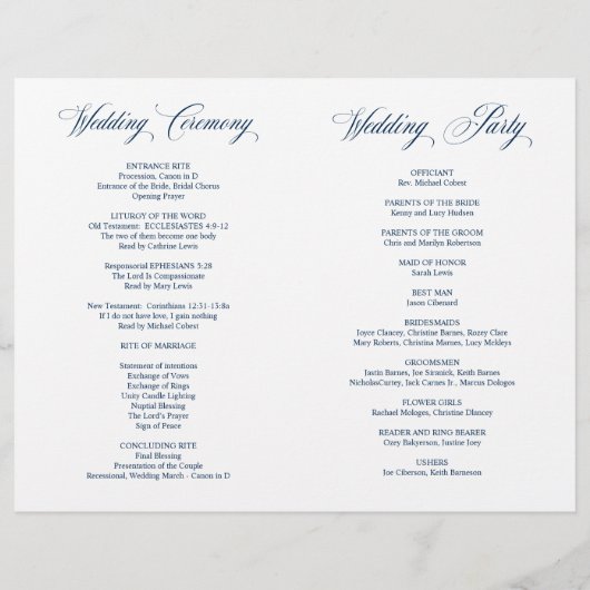 Mr. en Mrs., Navy Blue, Foldable Wedding Programme (Achterkant)