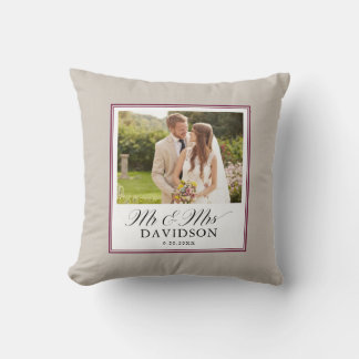 Mr en Mrs Nieuwgetrouwd Elegant Schrift Foto  Kussen