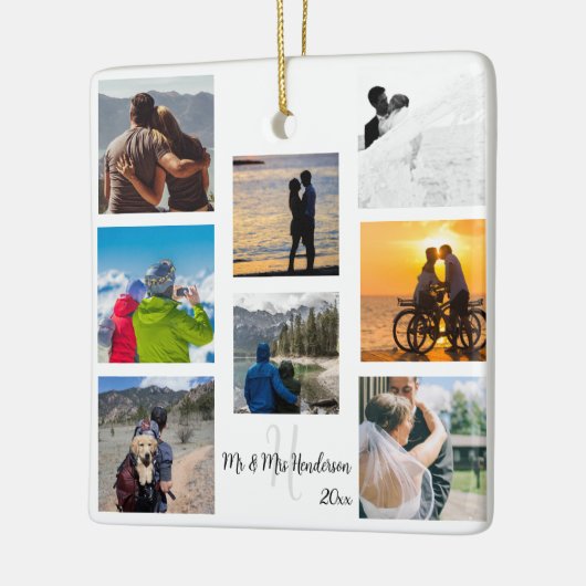 Mr en Mrs Pas getrouwd Custom 8 Photo Grid Keramisch Ornament (Links)