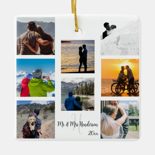 Mr en Mrs Pas getrouwd Custom 8 Photo Grid Keramisch Ornament (Voorkant)