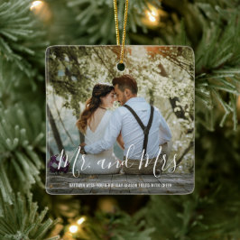 Mr. en Mrs. Pas getrouwd Foto Eerste Kerstfeest Ge Keramisch Ornament