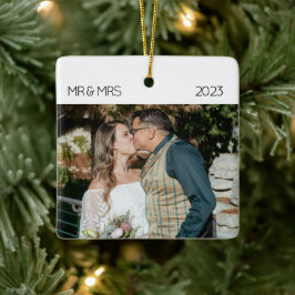 Mr. en Mrs. Pas getrouwd Foto met kerstkeramiek Keramisch Ornament