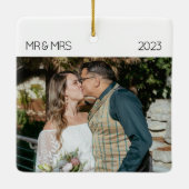 Mr. en Mrs. Pas getrouwd Foto met kerstkeramiek Keramisch Ornament (Achterkant)