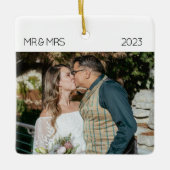 Mr. en Mrs. Pas getrouwd Foto met kerstkeramiek Keramisch Ornament (Voorkant)