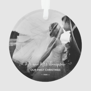 Mr en Mrs Pas getrouwd Photo Signature Script Ornament