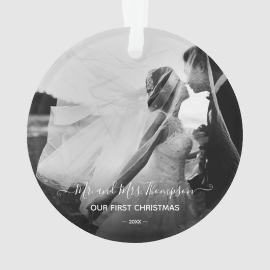 Mr en Mrs Pas getrouwd Photo Signature Script Ornament (achterkant)
