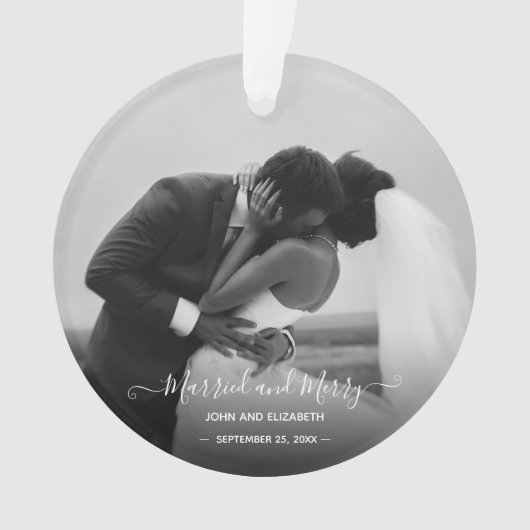 Mr en Mrs Pas getrouwd Photo Signature Script Ornament (voorkant)