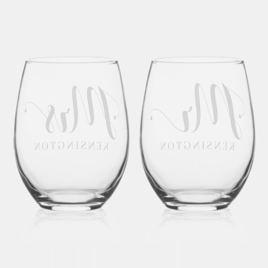 Mr en Mrs Pas getrouwd Typografie Bruiloft Wijnglas Zonder Voet (Achterkant)