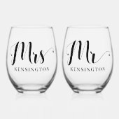Mr en Mrs Pas getrouwd Typografie Bruiloft Wijnglas Zonder Voet (Voorkant)