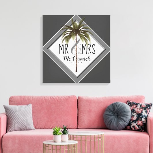 Mr en Mrs Passen getrouwd Beach Wedding Personaliz Canvas Afdruk (Insitu (Woonkamer))