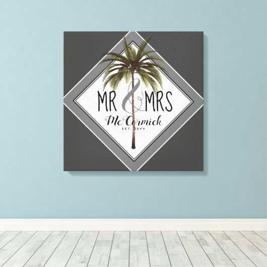 Mr en Mrs Passen getrouwd Beach Wedding Personaliz Canvas Afdruk (Insitu (Houten vloer))