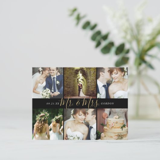 Mr en Mrs Photo Collage Bruiloft Dank u Briefkaart (Staand voorkant)