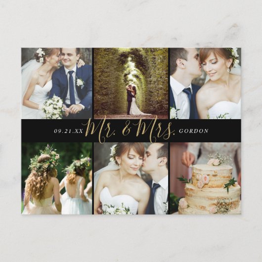 Mr en Mrs Photo Collage Bruiloft Dank u Briefkaart (Voorkant)